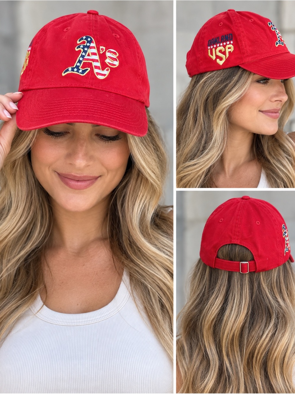 New Era Oakland A’s Athletics USA American Flag Logo Red Baseball Hat Cap